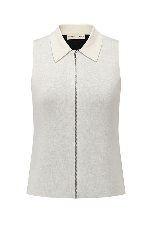 SWAYING 25 Early Autumn Zipper Lapel Cashmere Blend Vest SW-SW25PF1T15C1-BAI White